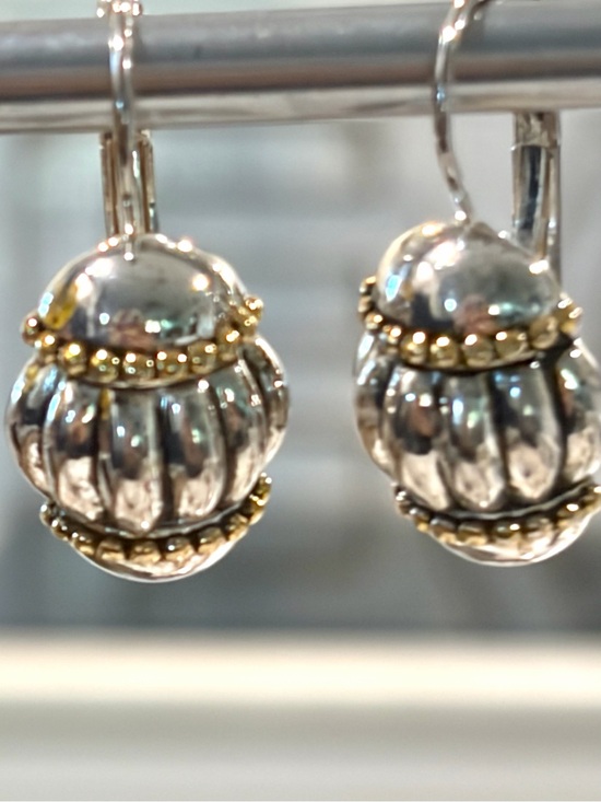 Fashion Jewelry Jewelry - Vintage Two Tone Fluted PierMelon Drop Earrings - Silver & Gold Caviar Bead